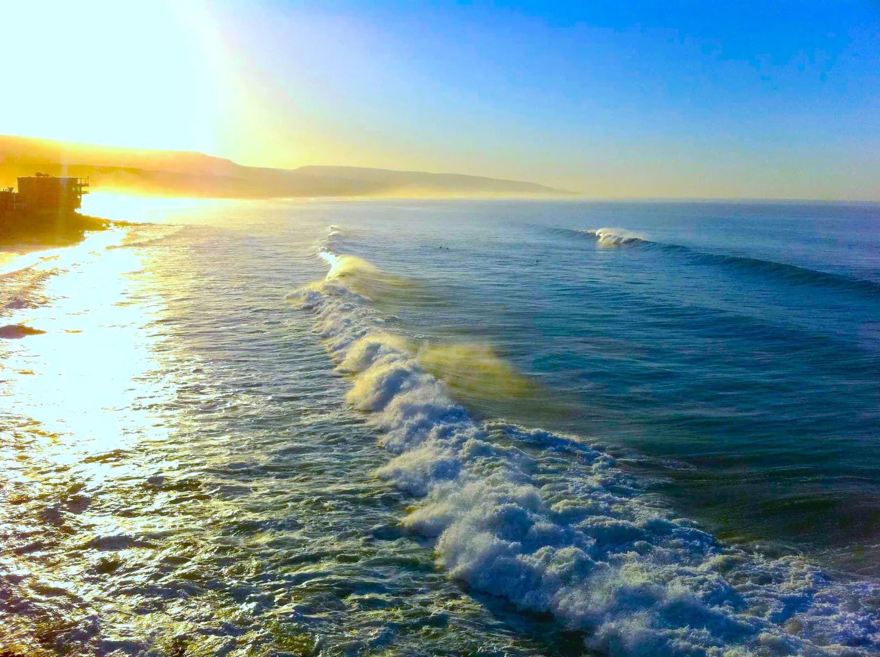 Long lines of swell at Panorama Beach in Taghazout Morocco