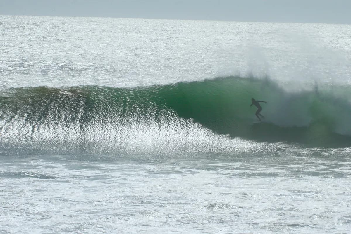 Large barrel at Anchor Point surf spot in Morocco