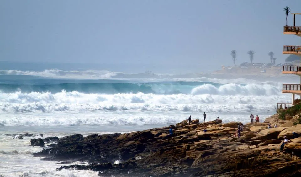Rocky coast and waves at Panorama Beach near Taghazout